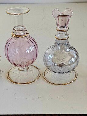 Avon 2006 Iridescent Glass Perfume Bottles Pink Blue With Gold Trim NIB
